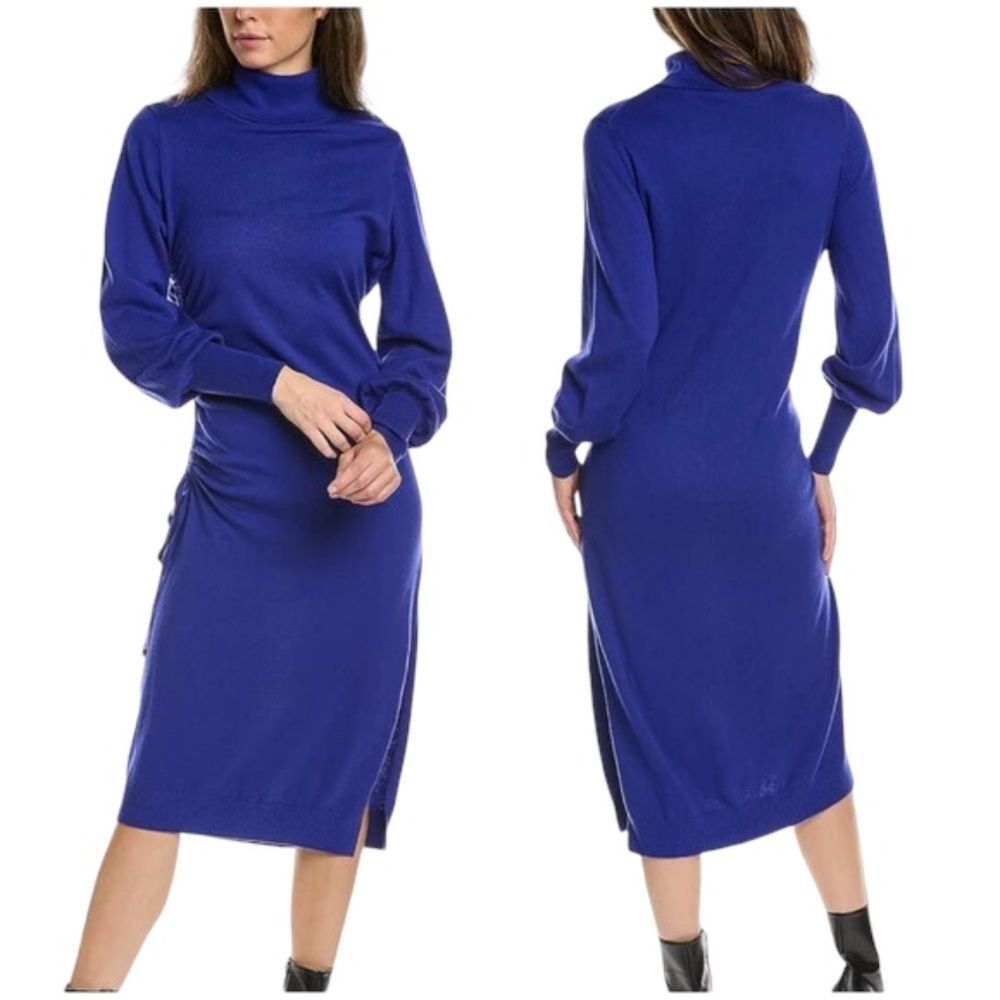 Ted Baker Aavvaa Ruched Knit Midi Dress Royal Blue Balloon Sleeve US 12 Sz 5